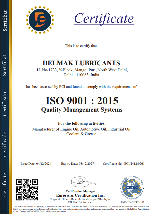 Quality Management System - Delmak Lubricants